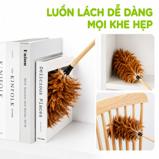 Chổi Lông Gà Phủi Bụi Bàn Ghế Cán Gỗ Nhiều Kích Thước GD218 - Chổi Lông Quét Bụi Lông Gà Truyền Thống