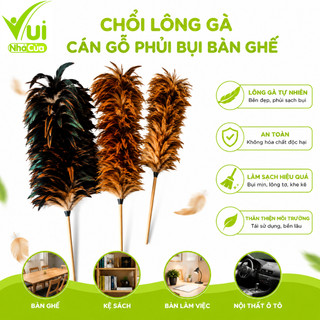 Chổi Lông Gà Phủi Bụi Bàn Ghế Cán Gỗ Nhiều Kích Thước GD218 - Chổi Lông Quét Bụi Lông Gà Truyền Thống