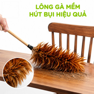 Chổi Lông Gà Phủi Bụi Bàn Ghế Cán Gỗ Nhiều Kích Thước GD218 - Chổi Lông Quét Bụi Lông Gà Truyền Thống