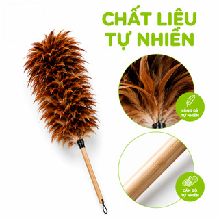 Chổi Lông Gà Phủi Bụi Bàn Ghế Cán Gỗ Nhiều Kích Thước GD218 - Chổi Lông Quét Bụi Lông Gà Truyền Thống