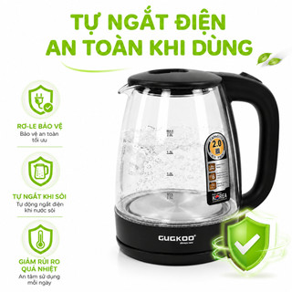 Ấm Siêu Tốc Thủy Tinh Trong Suốt Cuckoo GD239 - Bình Đun Nước Siêu Tốc Trong Suốt Dung Tích 2 Lít
