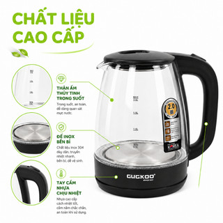 Ấm Siêu Tốc Thủy Tinh Trong Suốt Cuckoo GD239 - Bình Đun Nước Siêu Tốc Trong Suốt Dung Tích 2 Lít