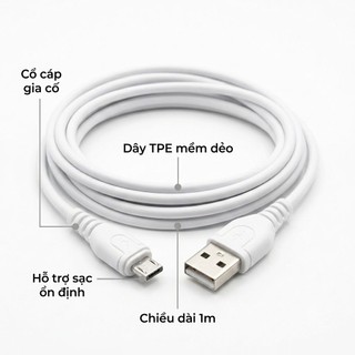 Cáp Sạc Micro USB 1M Dây Sạc Truyền Dữ Liệu Cho Điện Thoại Android, Loa Bluetooth, Camera, Pin Dự Phòng
