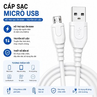 Cáp Sạc Micro USB 1M Dây Sạc Truyền Dữ Liệu Cho Điện Thoại Android, Loa Bluetooth, Camera, Pin Dự Phòng