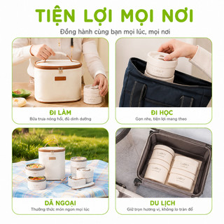 Set 3 Hộp Cơm Văn Phòng Giữ Nhiệt Kèm Đũa Thìa GD252 - Túi 3 Hộp Cơm Giữ Nhiệt Đựng Thức Ăn Inox
