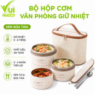 Set 3 Hộp Cơm Văn Phòng Giữ Nhiệt Kèm Đũa Thìa GD252 - Túi 3 Hộp Cơm Giữ Nhiệt Đựng Thức Ăn Inox