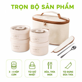 Set 3 Hộp Cơm Văn Phòng Giữ Nhiệt Kèm Đũa Thìa GD252 - Túi 3 Hộp Cơm Giữ Nhiệt Đựng Thức Ăn Inox