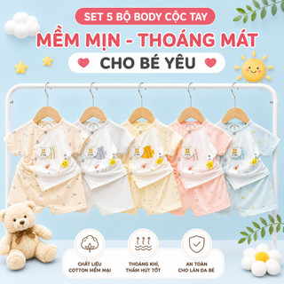 Bộ cộc tay sơ sinh khuy cài chéo cho bé chất peptit mềm mát thấm hút mồ hôi an toàn cho bé - SS12