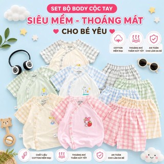 Bộ Sơ Sinh Cộc Tay Vạt Chéo Mềm Mịn, Không Gây Kích Ứng Cho Bé Thoáng Mát Màu Xinh Cho Bé 3-9 Kg - SS14