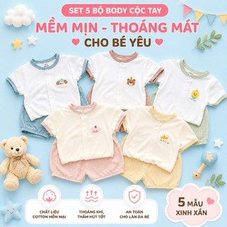 Bộ sơ sinh cộc tay cho bé khuy thẳng bo viền cổ thiết kế quần caro chất mềm mát thoáng khí an toàn cho bé - SS7