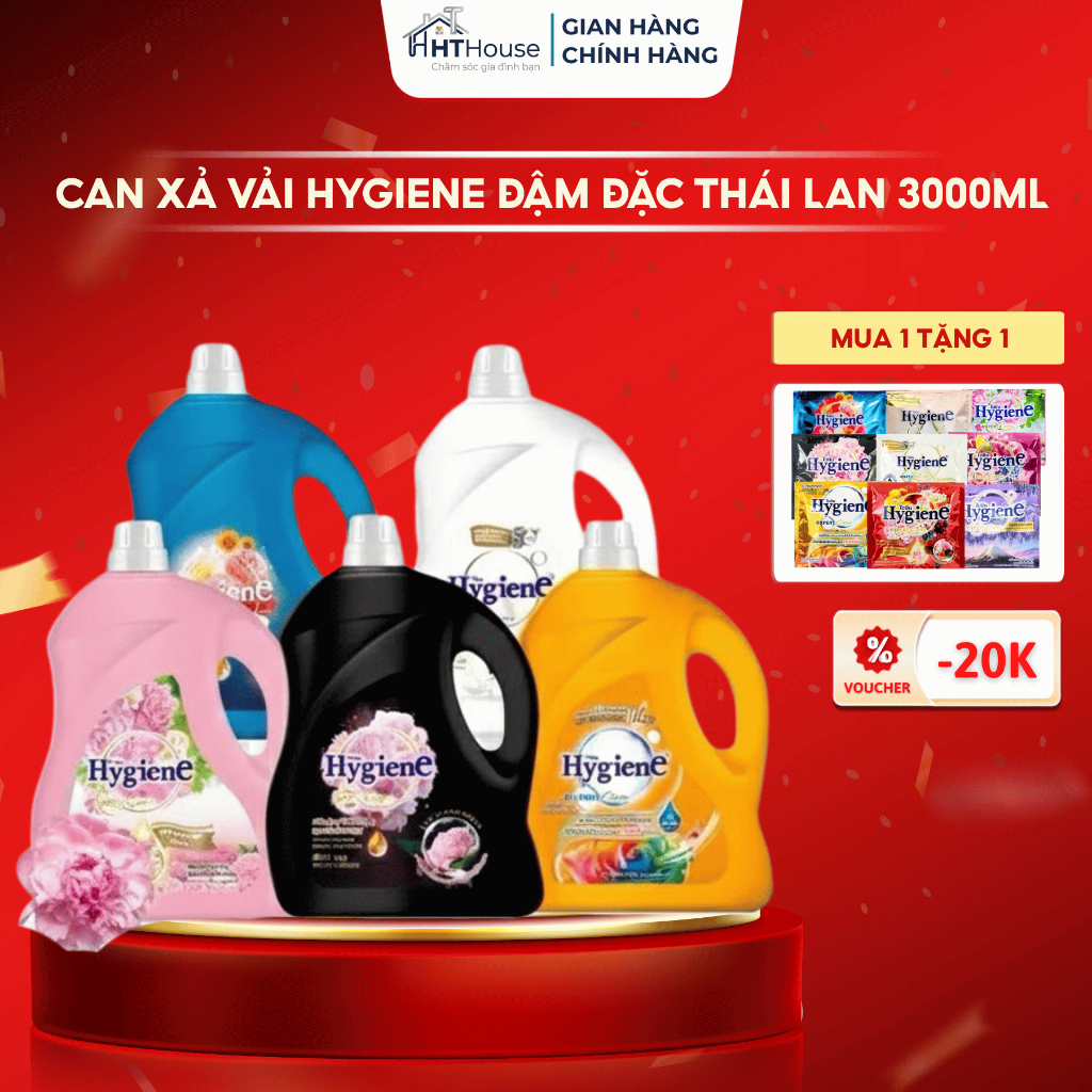 Nước Xả Vải Hygiene Đậm Đặc 3300ml Thái Lan, Lưu Hương Bền Lâu, Làm Mềm Quần Áo - HT HOUSE