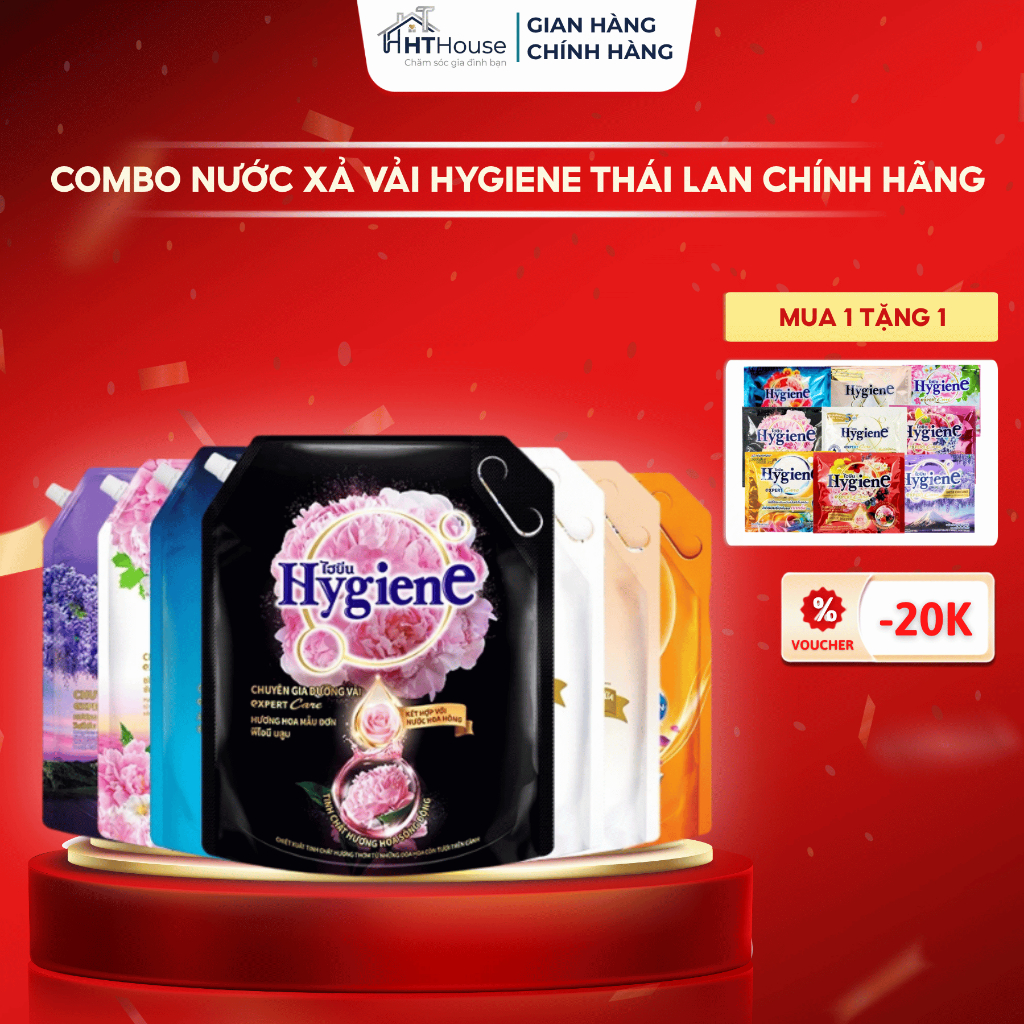 Combo nước xả vải Hygiene Thái Lan 1150ml, 2000ml và nước giặt Hygiene 1800ml EXPER CARE hương thơm bền lâu