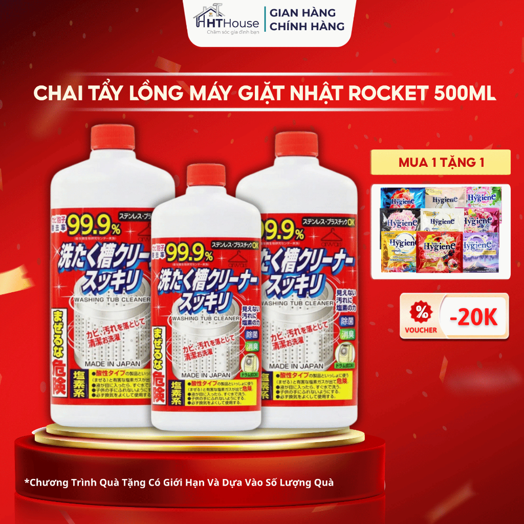 Nước tẩy lồng máy giặt Nhật Rocket 500ml chính hãng ngăn ngừa nấm mốc loại sạch vi khuẩn - HT House