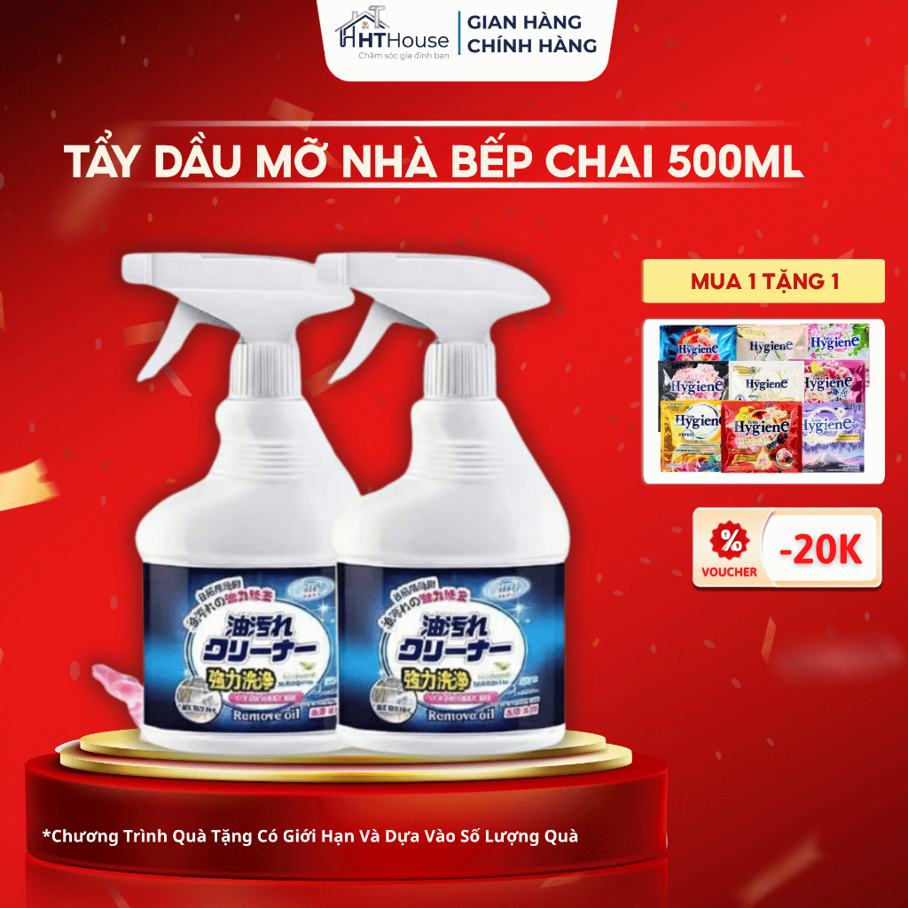 Tẩy dầu mỡ nhà bếp chai 500ml không cần cọ rửa làm sạch trong 5 phút - HT House