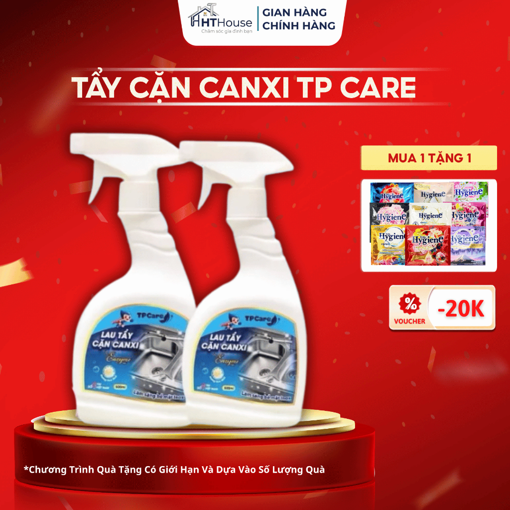 Tẩy cặn canxi Tp Care, tẩy kính, vòi sen,vòi lavabo, chậu sứ, chậu rửa mặt, gạch men, gương soi
