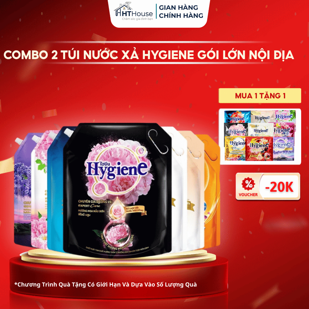 COMBO 2 Túi Nước xả vải Hygiene EXPER CARE Thái Lan gói lớn 1150ml, 2000ml hương hoa tự nhiên - HT House