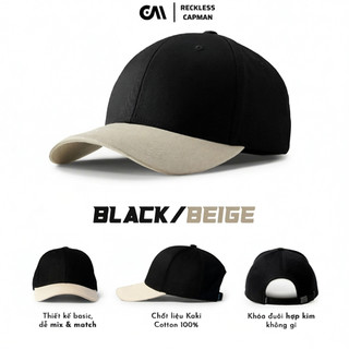 Reckless Capman Nón Lưỡi Trai Reckless Signature Mesh-Back Cap Màu Đen Kaki Cotton Thoáng Khí 100%