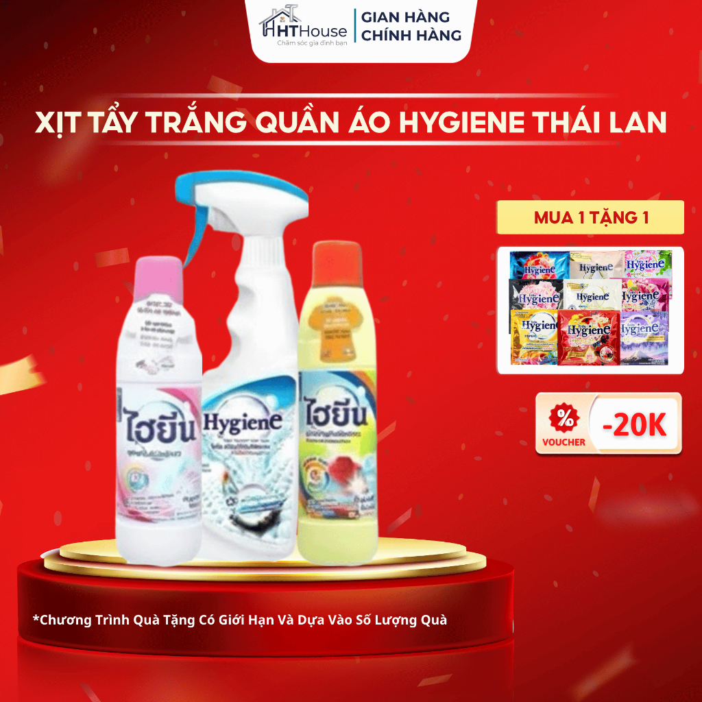 Xịt Tẩy Trắng Quần Áo Hygiene Thái Lan Loại Bỏ Vết Bẩn Cứng Đầu 500ml-HT House