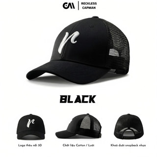 Reckless Capman Mũ Lưỡi Trai Signature Mesh-Back Cap Vải Kaki Cotton Có Lưới Thoáng Khí Màu Đen