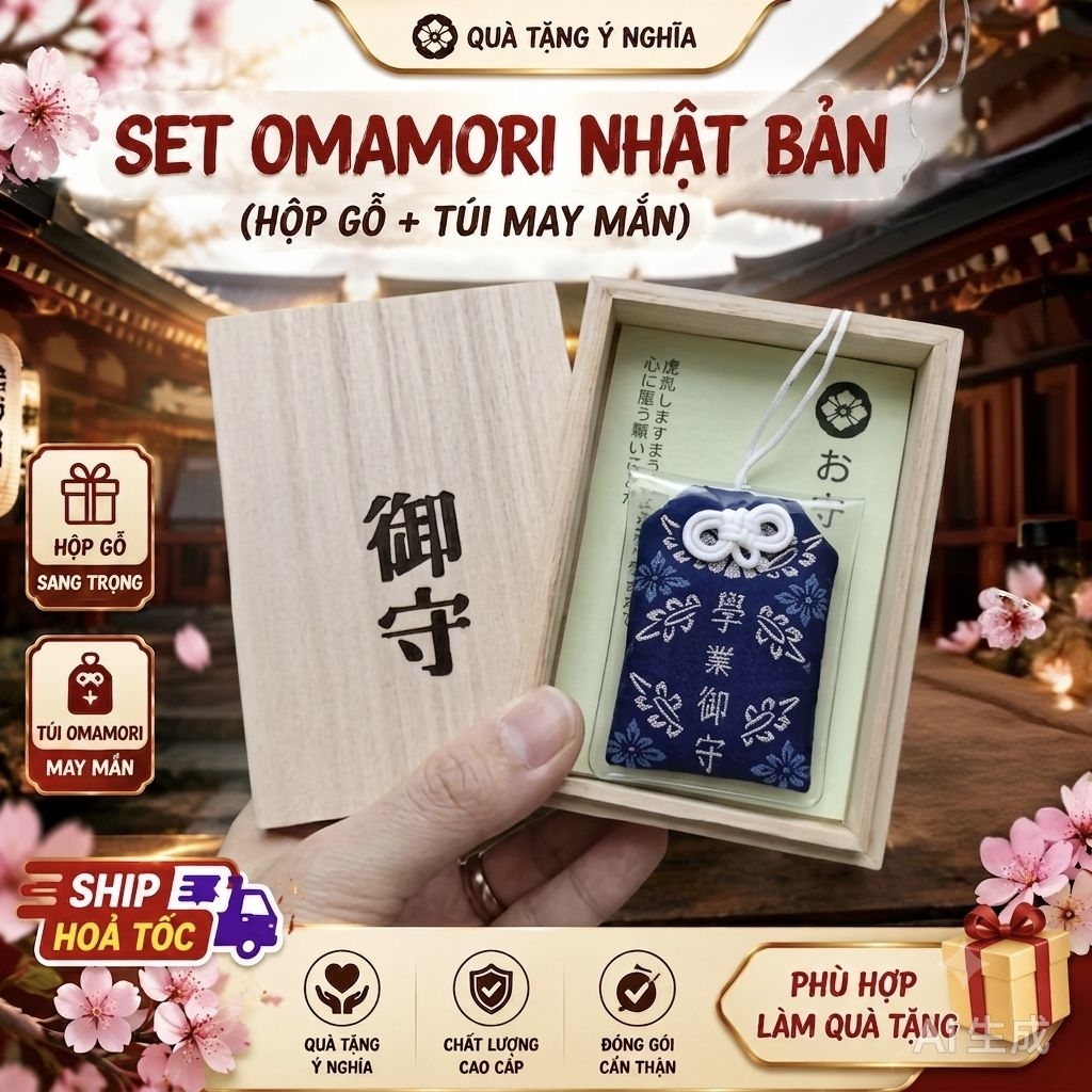 [HỘP QUÀ TẶNG NHẬT MAY MẮN Ý NGHĨA]Quà tặng ý nghĩa set omamori và hộp gỗ [Tặng vỏ nhựa]