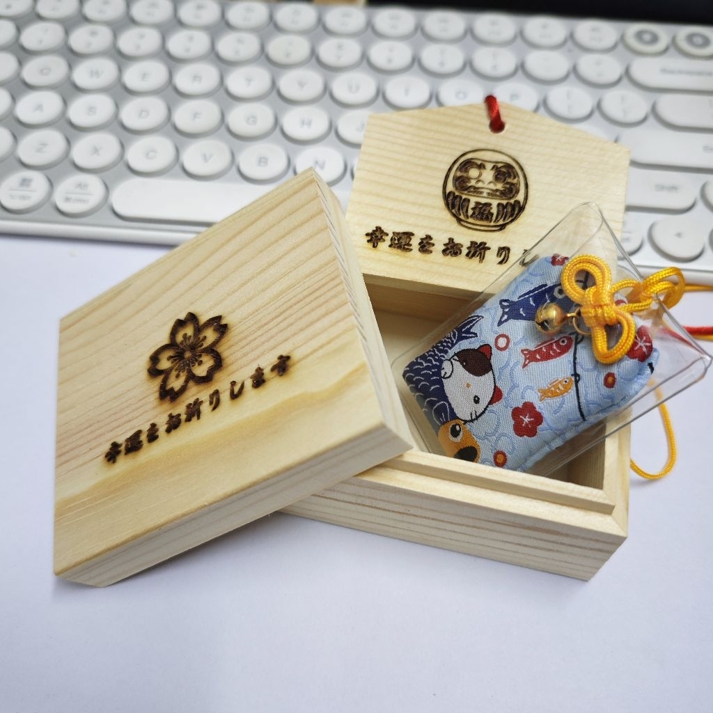 [HỘP QUÀ MAY MẮN NHẬT BẢN] SET 3 MÓN HỘP GỖ OMAMORI THẺ EMA