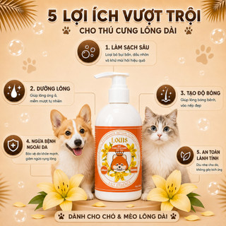 Sữa Tắm Xả Cho Chó Mèo 2in1 Louis LILY 250-500ml Kiêm Dầu Xả Thú Cưng Chính Hãng