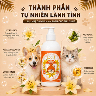 Sữa Tắm Xả Cho Chó Mèo 2in1 Louis LILY 250-500ml Kiêm Dầu Xả Thú Cưng Chính Hãng