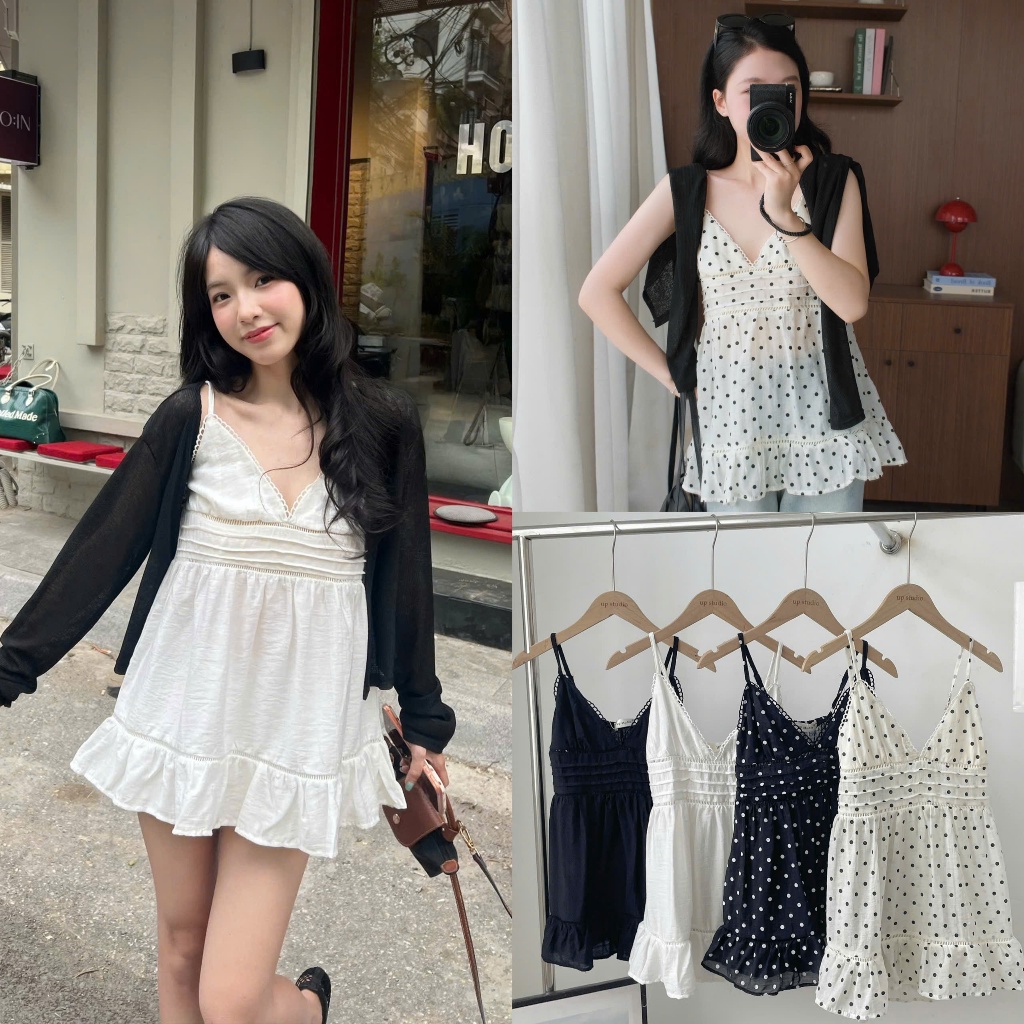 Momo Top (TSW) Áo đũi tơ 2 dây xếp ly ngực Nữ the.sweaterweather
