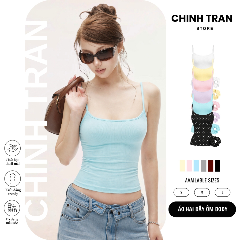 [TẶNG CỘT TÓC] Áo Hai Dây Nữ Basic Ôm Body Chất Thun Cotton Co Giãn Mềm Mỏng Nhiều Màu - Chinh Trần Store