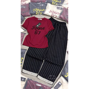 Set dài áo thun 67 quần baggy đũi sọc lai ren