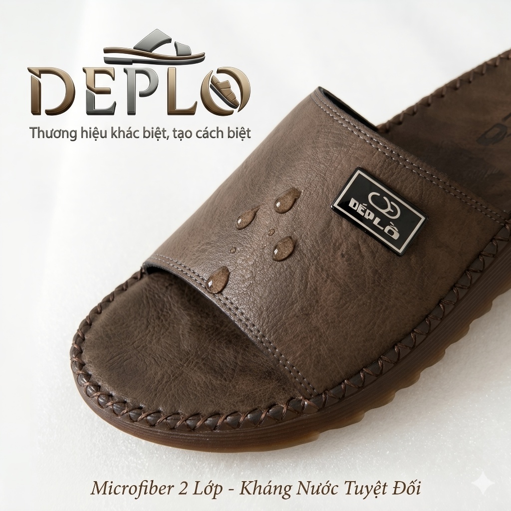 Dép Quay Ngang Nam DEOLO Vân Da MICROFIBER 2 Lớp Cao Cấp, Da Kháng Nước- Bảo Hành 12 Tháng