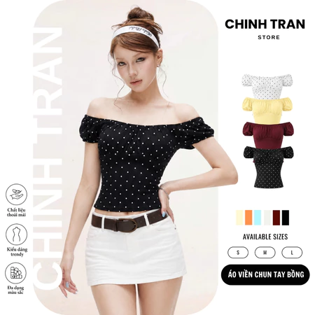 Áo Thun Nữ Tay Bồng Nhún Ngực Viền Chun Nhẹ Nhàng Nữ Tính Chất Thun Cotton Co Giãn