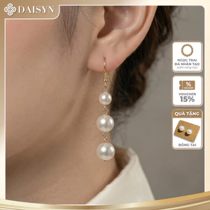 N570 Bông tai 3 hạt Ngọc hạt trai chuôi mạ vàng 18k sang trọng cho nữ