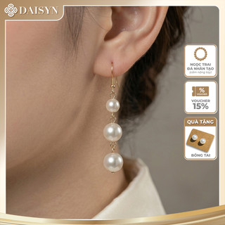 [ DAISYN ] N570 Bông tai 3 hạt Ngọc hạt trai chuôi mạ vàng 18k sang trọng cho nữ