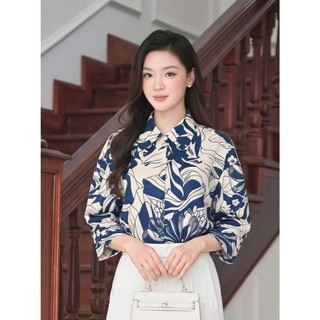 Áo Sơ Mi Nữ 𝐂𝐂𝐇𝐀𝐓 Dáng Suông Họa Tiết Hoa Cách Điệu Chất Liệu Thô Bamboo Cao Cấp 16FNT9152ST