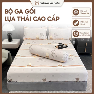 Set Ga Gối 4 Món Lụa Thái Cao Cấp – Ga Chun, Gối Ôm, Mềm Mượt, Mát Lạnh, Thoáng Khí