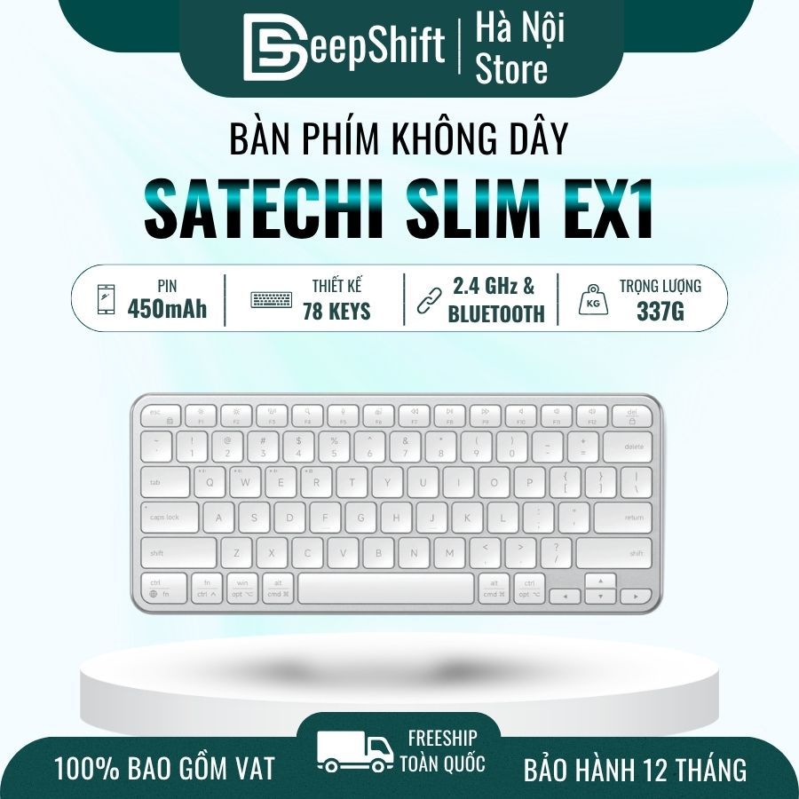 Bàn Phím Không Dây Satechi Slim EX1 EX3 Bluetooth 5.3 + 2.4GHz USB-C – Compact, Sạc USB-C