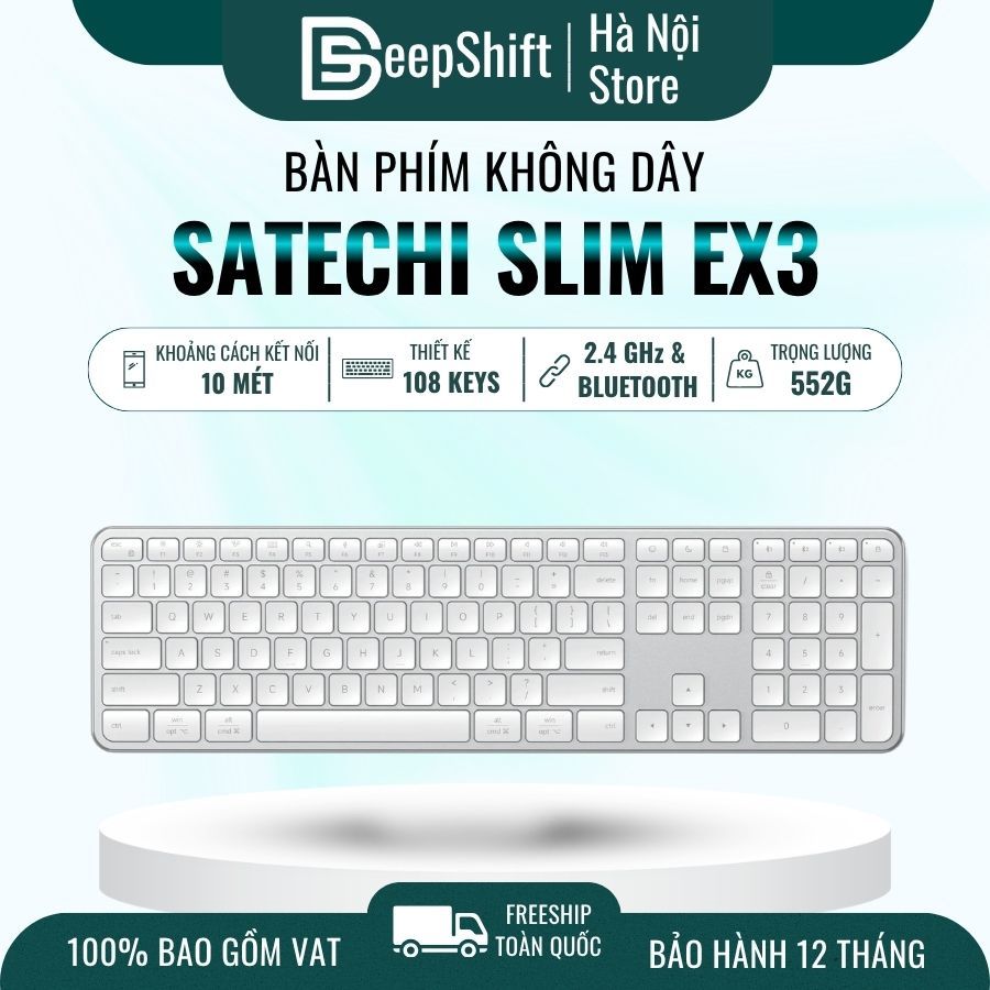 Bàn Phím Không Dây Satechi Slim EX1 EX3 Bluetooth 5.3 + 2.4GHz USB-C – Compact, Sạc USB-C