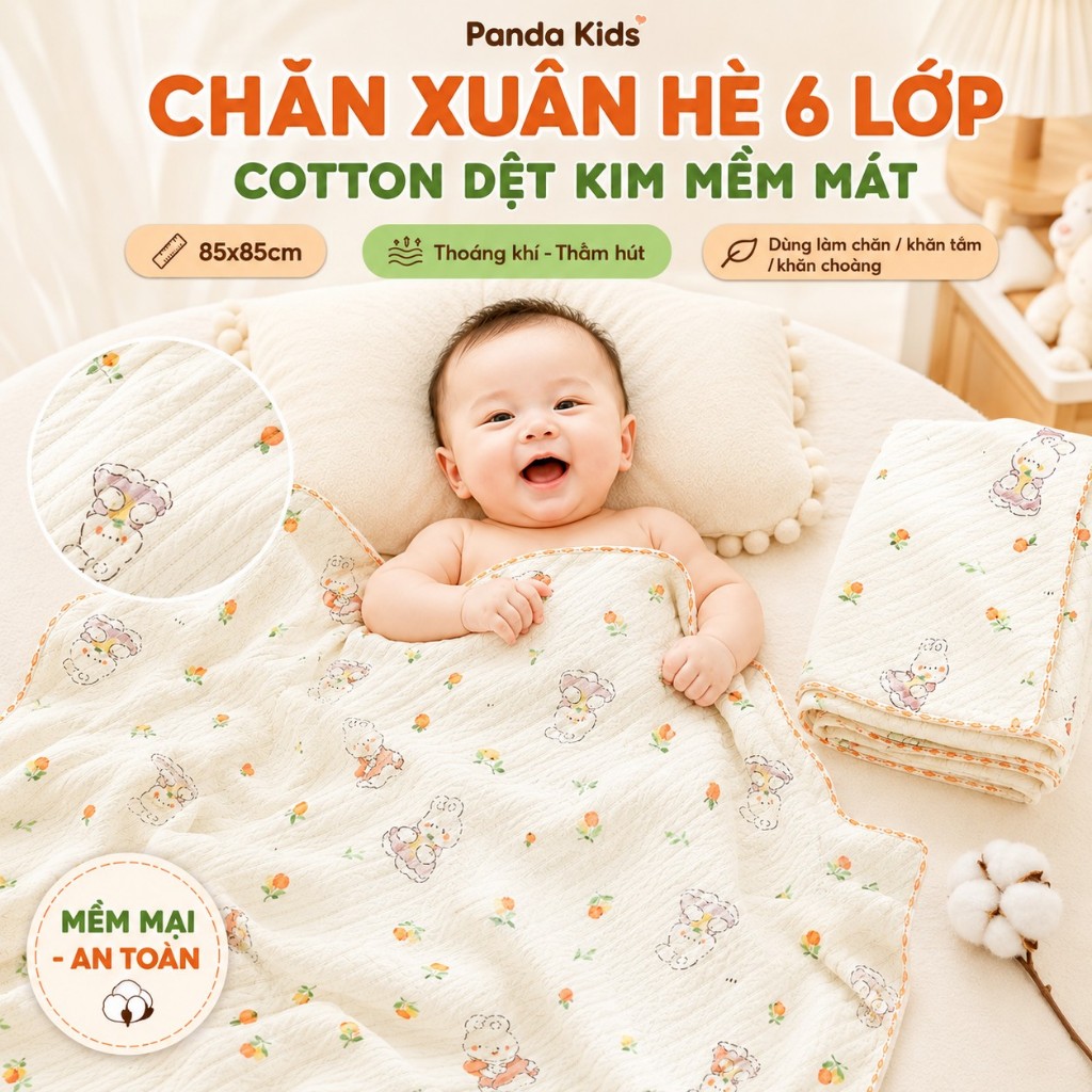 Chăn Xuân Hè, Khăn Tắm Dệt Kim 6 Lớp Cotton Hàn HọaTiết Động Vật Đáng Yêu Cho Bé 85x85cm-HT531-HT833