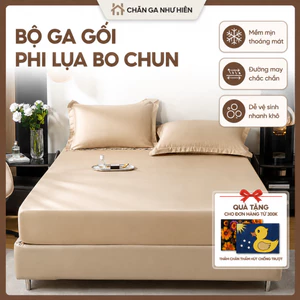 Bộ Ga Hè 3 Món Phi Lụa Bo Chun – Vải phi lụa thoáng mát, đơn sắc trang nhã