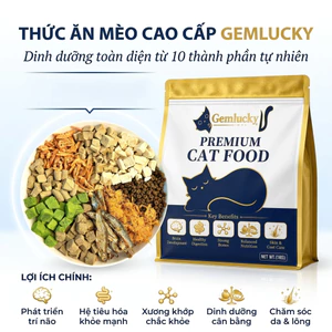 Hạt cho mèo mix topping 9 loại, Cá, Tôm, Cỏ mèo, Thịt vịt, Gan, Xương ống... GEMLUCKY CAT FOOD
