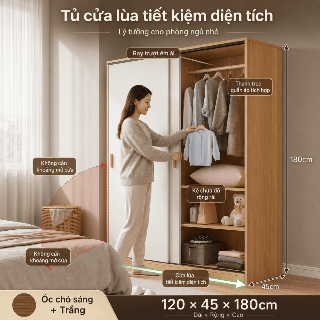 Tủ Quần Áo Cửa Lùa Đa Năng Dung Tích Lớn Nhiều Ngăn Bền Đẹp Tiết Kiệm Không Gian Cho Phòng Ngủ BMZAR | BigBuy360 - bigbuy360.vn