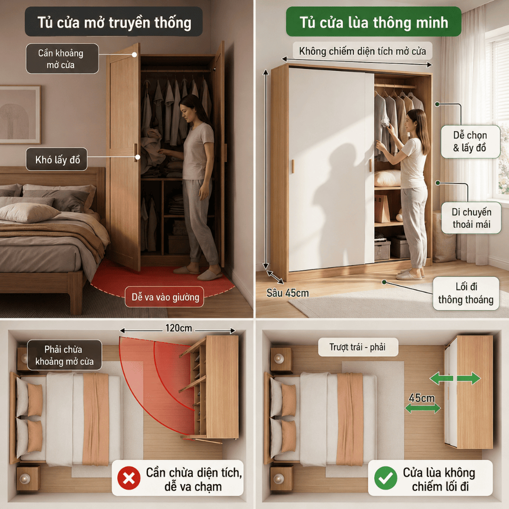 Tủ Quần Áo Cửa Lùa Đa Năng Dung Tích Lớn Nhiều Ngăn Bền Đẹp Tiết Kiệm Không Gian Cho Phòng Ngủ BMZAR | BigBuy360 - bigbuy360.vn