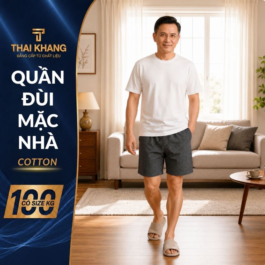 Quần đùi mặc nhà cotton nam Thái Khang loại quần mặc nhà vải cotton thoáng mềm mịn thoải mái QDUI10