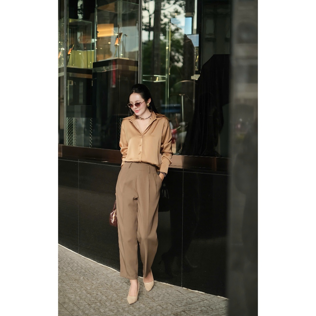 Quần Baggy nữ 3 màu cạp lưng cao