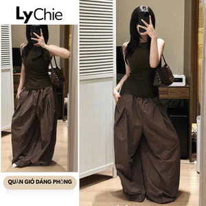Quần Suông Chất Mát Dáng Phồng Màu Nâu Cực Tôn Da Tôn Dáng - Lychie