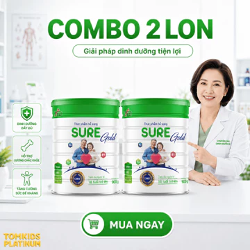 Combo 2 Lon Sữa Bột SURE Gold Giúp Bổ Sung Canxi, Đạm Béo, Tăng Cường Sức Đề Kháng Cho Người Cao Tuổi Lon 900g