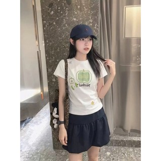 Áo Babytee Cổ Tròn Nữ Tay Lỡ Hình In Hình Táo Nicebody, Chất Liệu Cotton Khô Mềm Mịn Thoáng Khí