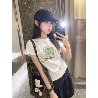 Áo Babytee Cổ Tròn Nữ Tay Lỡ Hình In Hình Táo Nicebody, Chất Liệu Cotton Khô Mềm Mịn Thoáng Khí