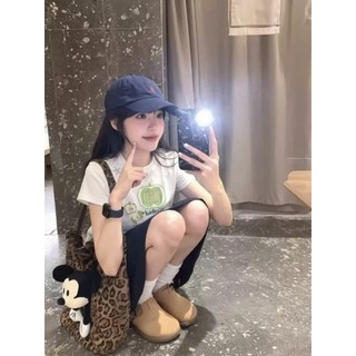 Áo Babytee Cổ Tròn Nữ Tay Lỡ Hình In Hình Táo Nicebody, Chất Liệu Cotton Khô Mềm Mịn Thoáng Khí